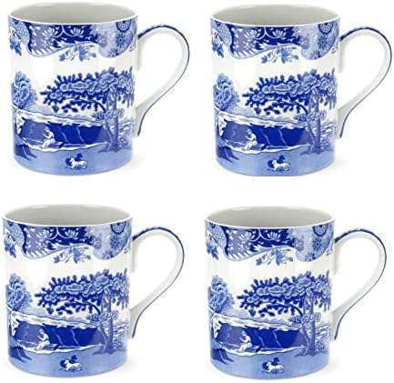ספוד כחול איטלקי ספל / סט של 4 / ג ' מבו קפה כוס / 16 אונקיה קיבולת / גדול ידית | שימוש עבור קפה, תה, לאטה,